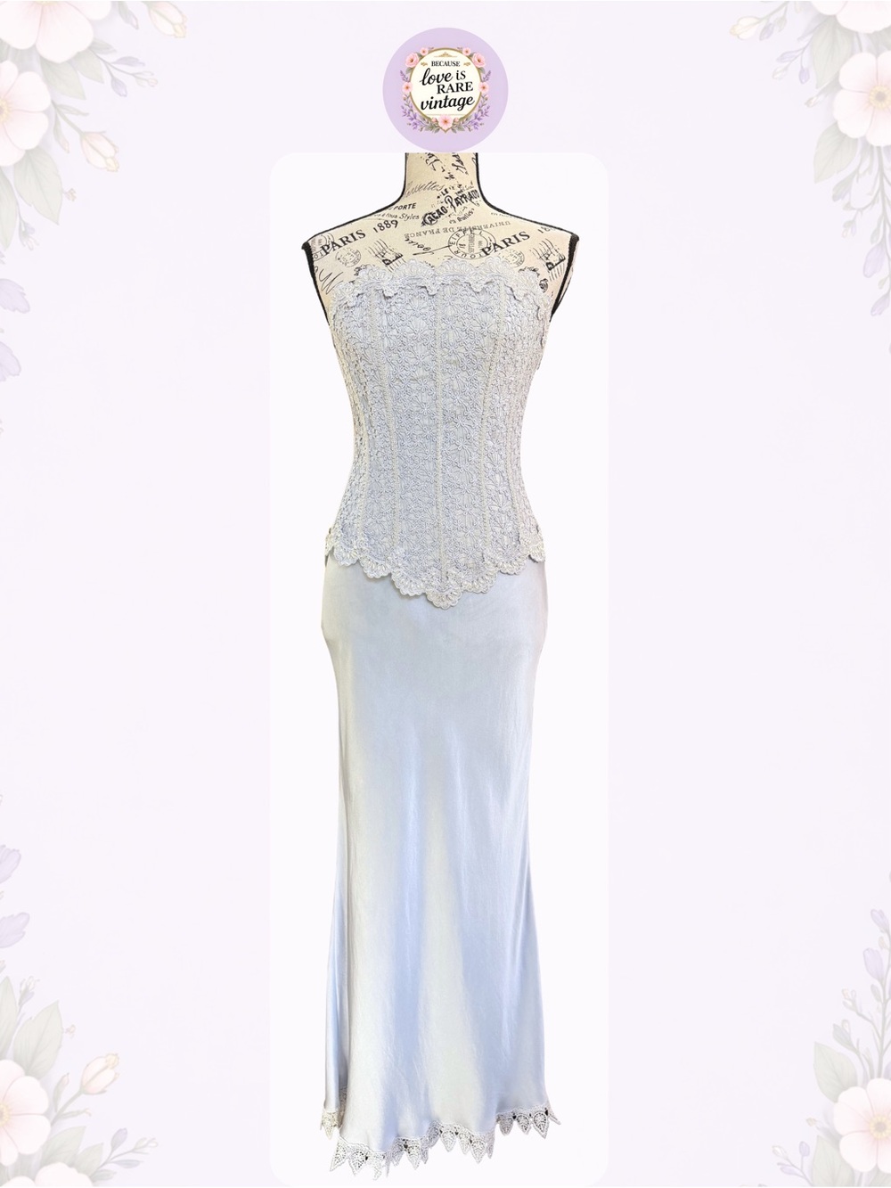 Vintage Blue Lace Corset & Satin Skirt Handmade in 2000